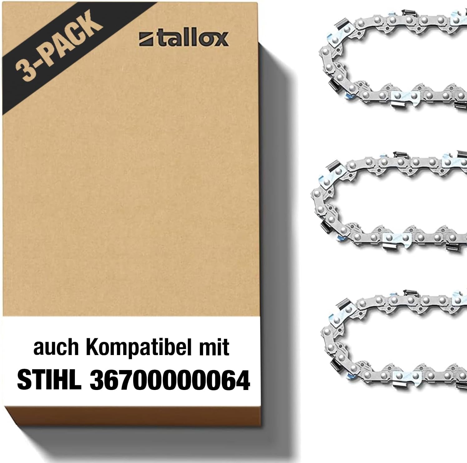 3 tallox Sägeketten 1/4" 1,1 mm 64 TG 30 cm Schwert Version 2025 rückschlagarm kompatibel mit Stihl Kettensägen MSA 60 MSA 70 MSA 120 MSA 140 MSA 160 MSA 200 MS 151