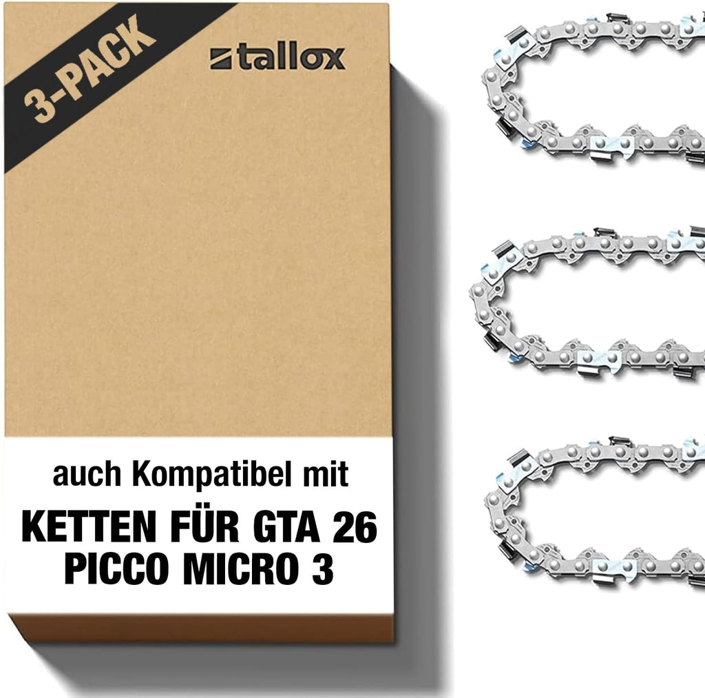 3 tallox Sägeketten 1/4" 1,1 mm 28 TG kompatibel mit Stihl GTA 26