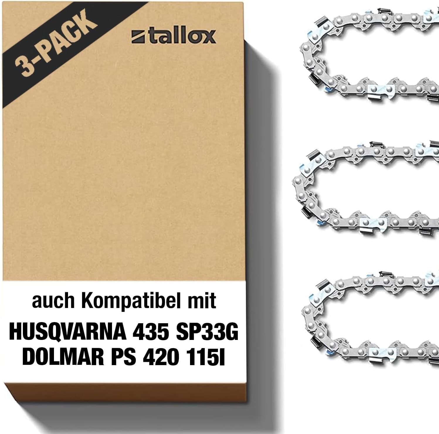 3 tallox Sägeketten .325 1,3 mm 64 TG 38 cm Schwert Halbmeißel kompatibel mit DOLMAR HUSQVARNA