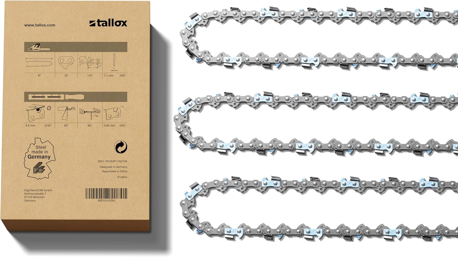 3 tallox Sägeketten 1/4" 1,1 mm 37 Treibglieder Version 2024 rückschlagarm kompatibel mit Seesii, Tallox