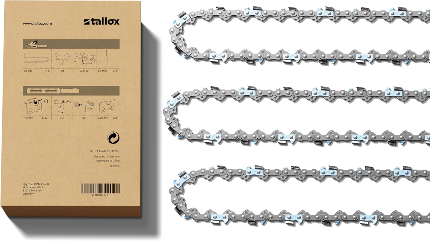 3 tallox Sägeketten 3/8" 1,1 mm 50 Treibglieder Version 2024 rückschlagarm kompatibel mit Stihl