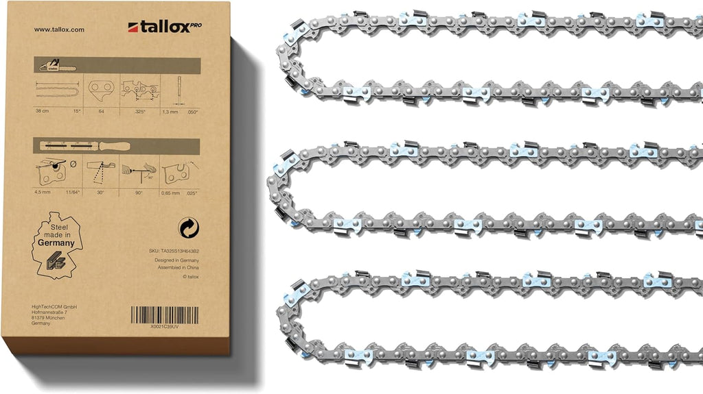 3 tallox professional Sägeketten .325" 1,3 mm 64 TG 38 cm Schwert Halbmeißel kompatibel mit Husqvarna