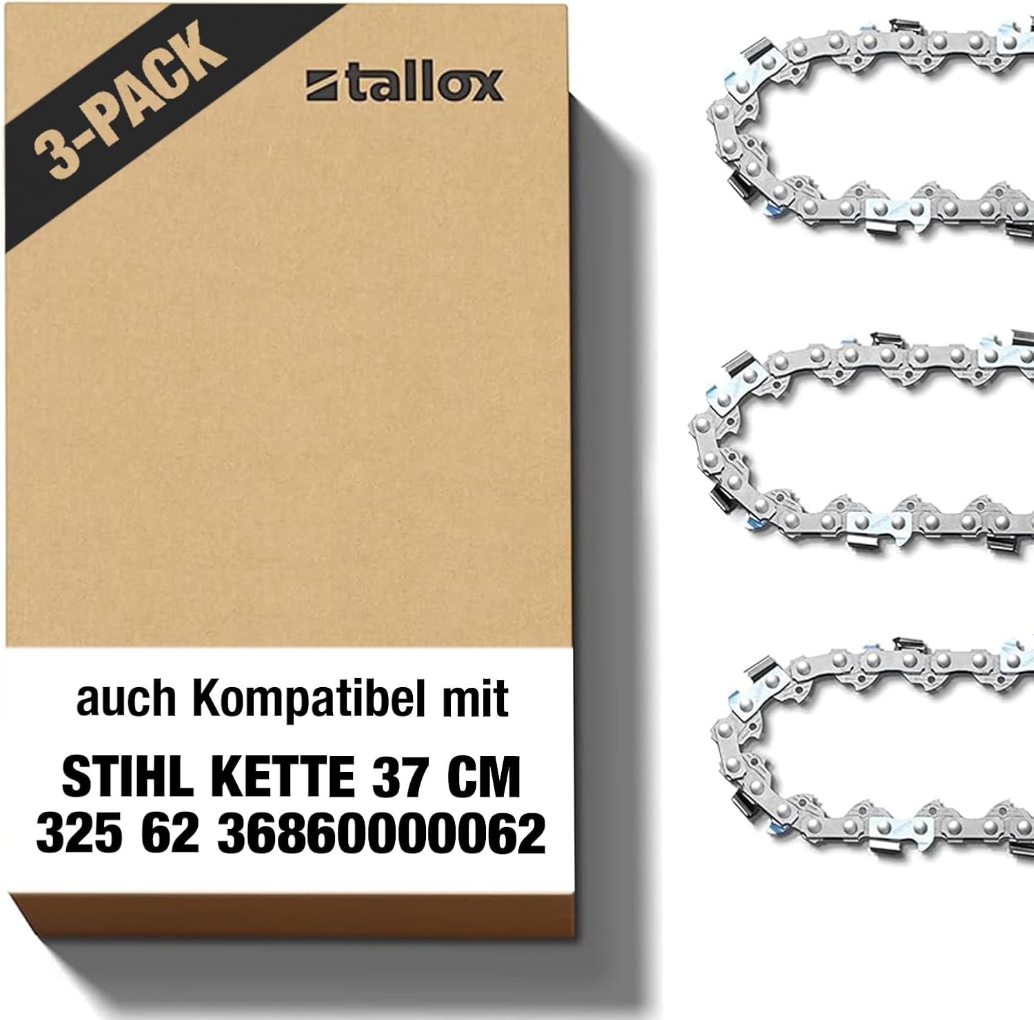 3 tallox Sägeketten .325 1,6 mm 62 TG 37 cm Schwert Halbmeißel kompatibel mit Stihl Motorsägen