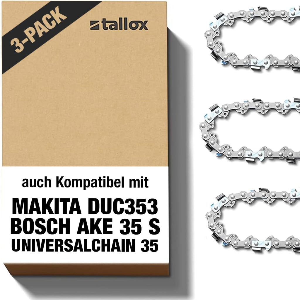 3 tallox Sägeketten 3/8" 1,1 mm 52 TG 35 cm Schwert kompatibel mit Oregon Makita Bosch