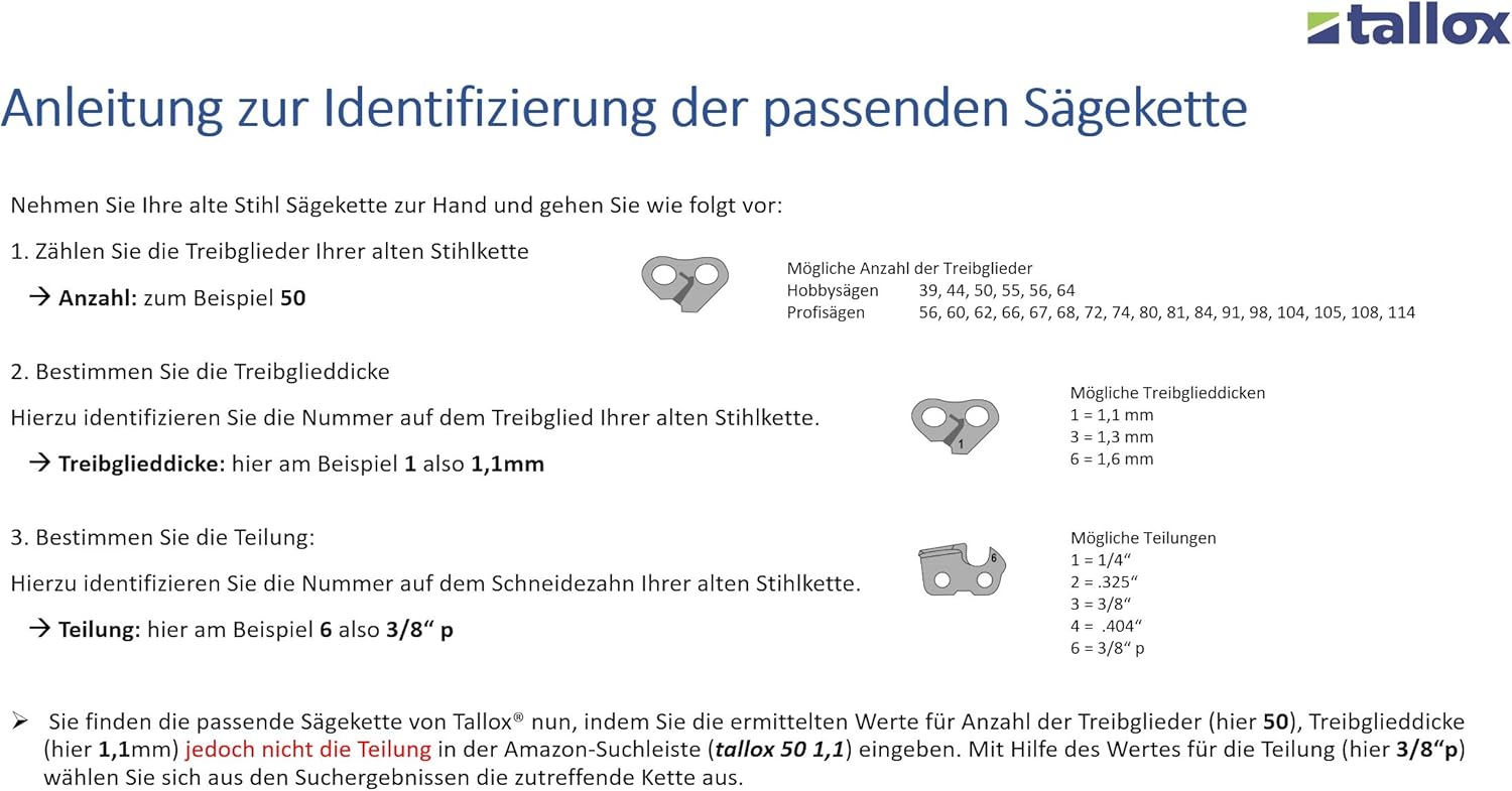 3 tallox Sägeketten 3/8" 1,6 mm 72 TG 50 cm Schwert Vollmeißel kompatibel mit Stihl Motorsägen