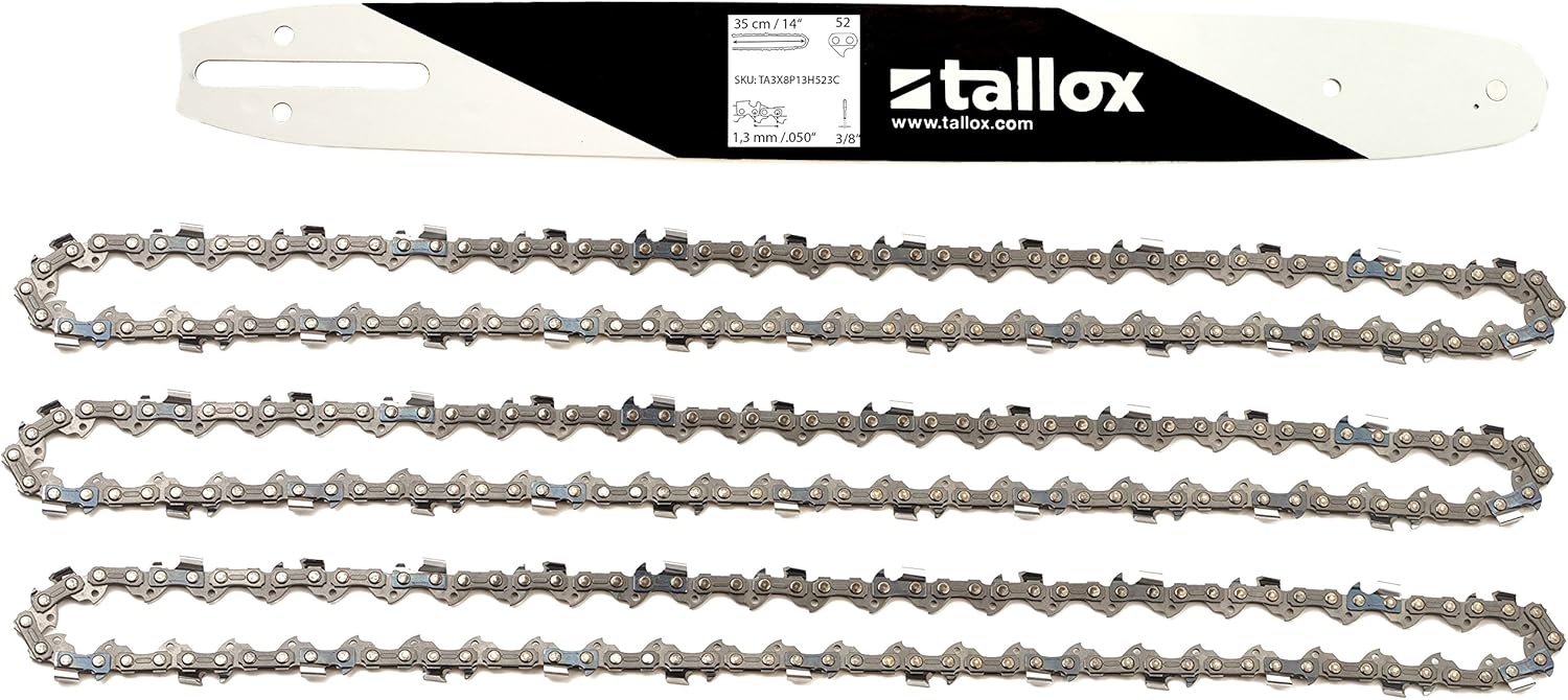 tallox Schwert und 3 Sägeketten 3/8" 1,3 mm 52 TG 35 cm Führungsschiene kompatibel mit Oregon Bosch Dollmar Hitachi Echo Einhell Makita Husqvarna und andere