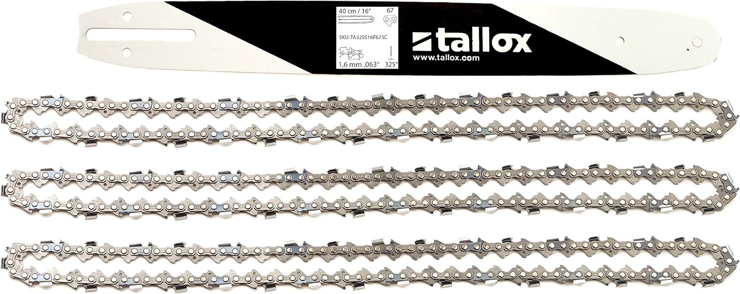 tallox Schwert und 3 Sägeketten .325 1,6 mm 67 TG 40 cm Führungsschiene Vollmeißel kompatibel mit Stihl Motorsägen