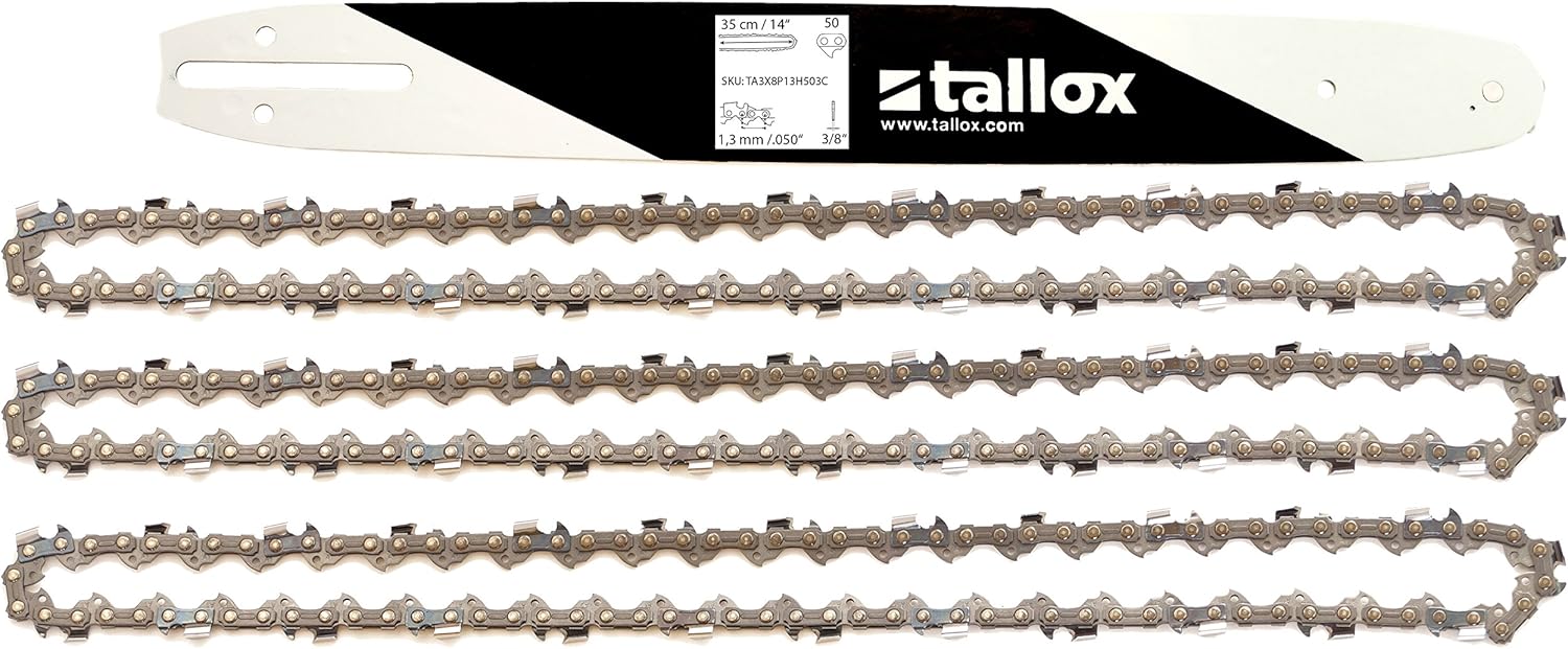 tallox Schwert und 3 Sägeketten 3/8" 1,3 mm 50 TG 35 cm Führungsschiene kompatibel mit Stihl Motorsägen