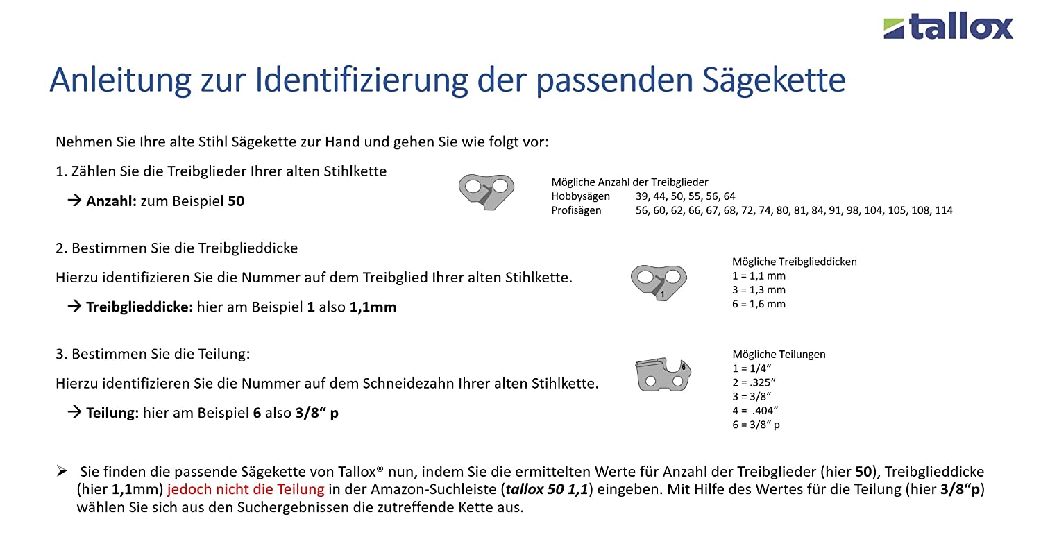 tallox Schwert und 3 Sägeketten 3/8 1,3 mm 52 TG 35 cm Führungsschien