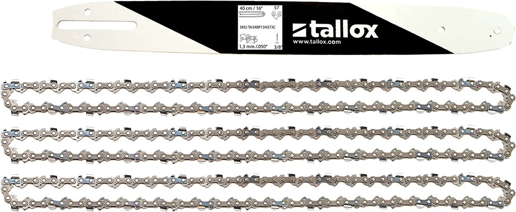 tallox Schwert und 3 Sägeketten 3/8" 1,3 mm 57 TG 40 cm Führungsschiene kompatibel mit Bosch Dollmar Hitachi Echo Makita Husqvarna und andere